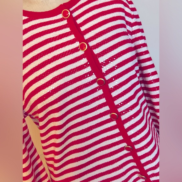 ST. JOHN COLLECTION Striped Scoop Neck knit Sweater with sequin “NWOT” - Picture 5 of 6